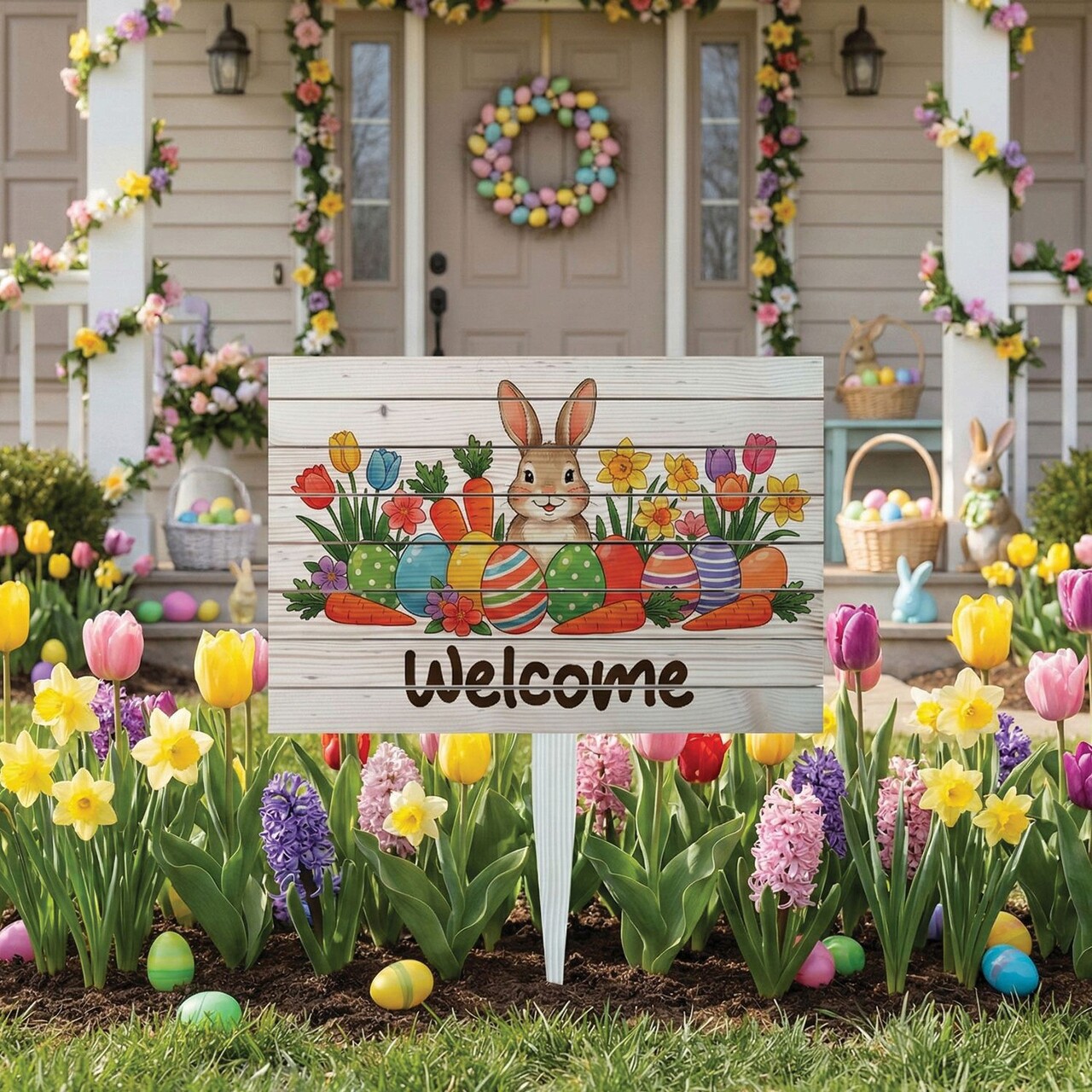 Semn de curte, Spring Garden Bunny, 58x38 cm, Multicolor - imagine 5